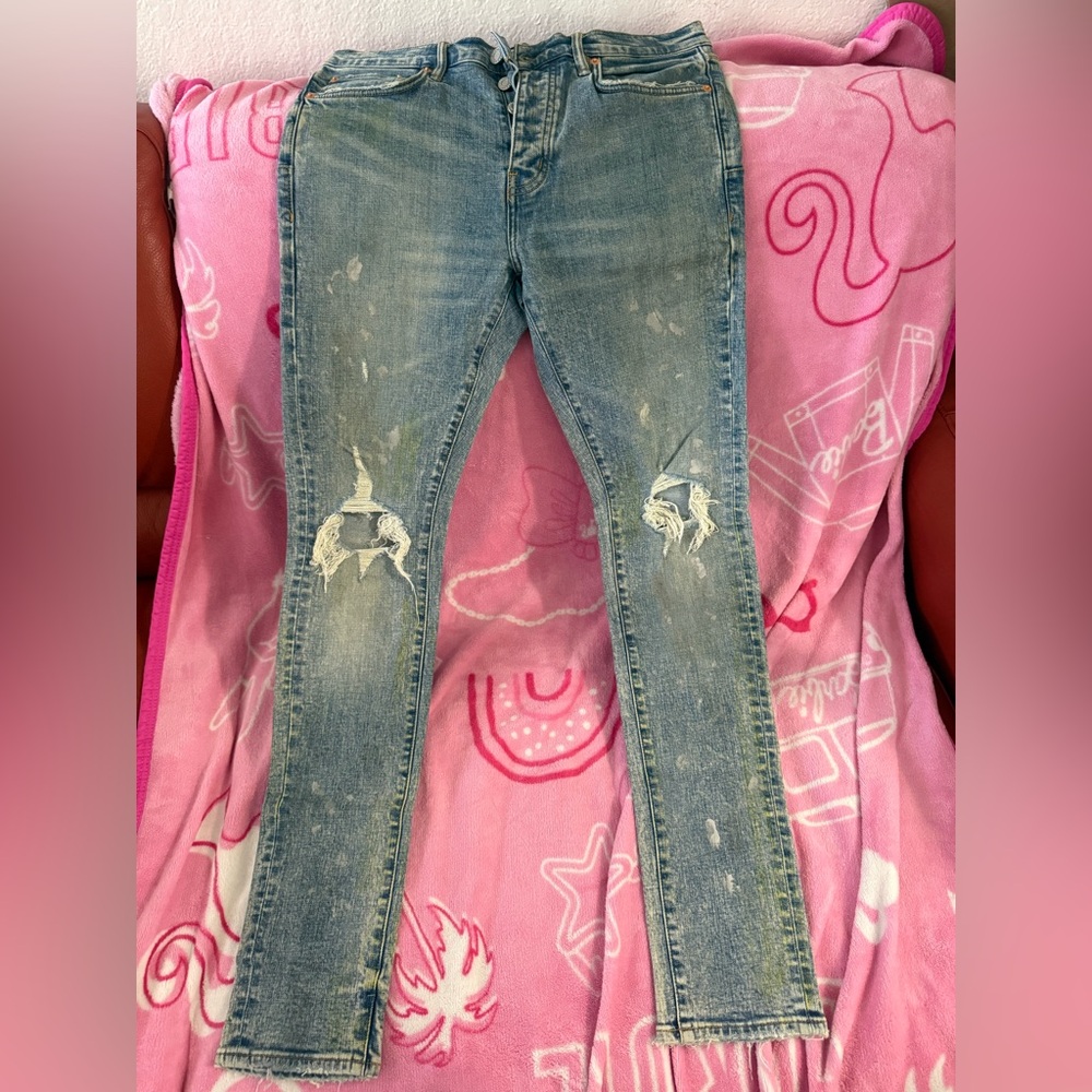 Blue Skinny Distressed Jeans with Vintage Fading